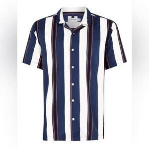 Topman Navy and White Striped Casual Shirt